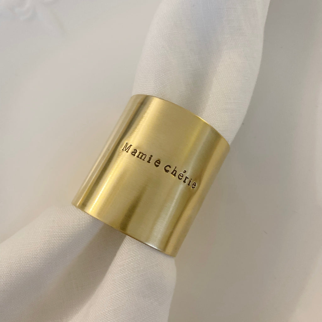 PARQUES | Rond de serviette en laiton doré - diamètre standard LONG - personnalisable + 1 seul motif