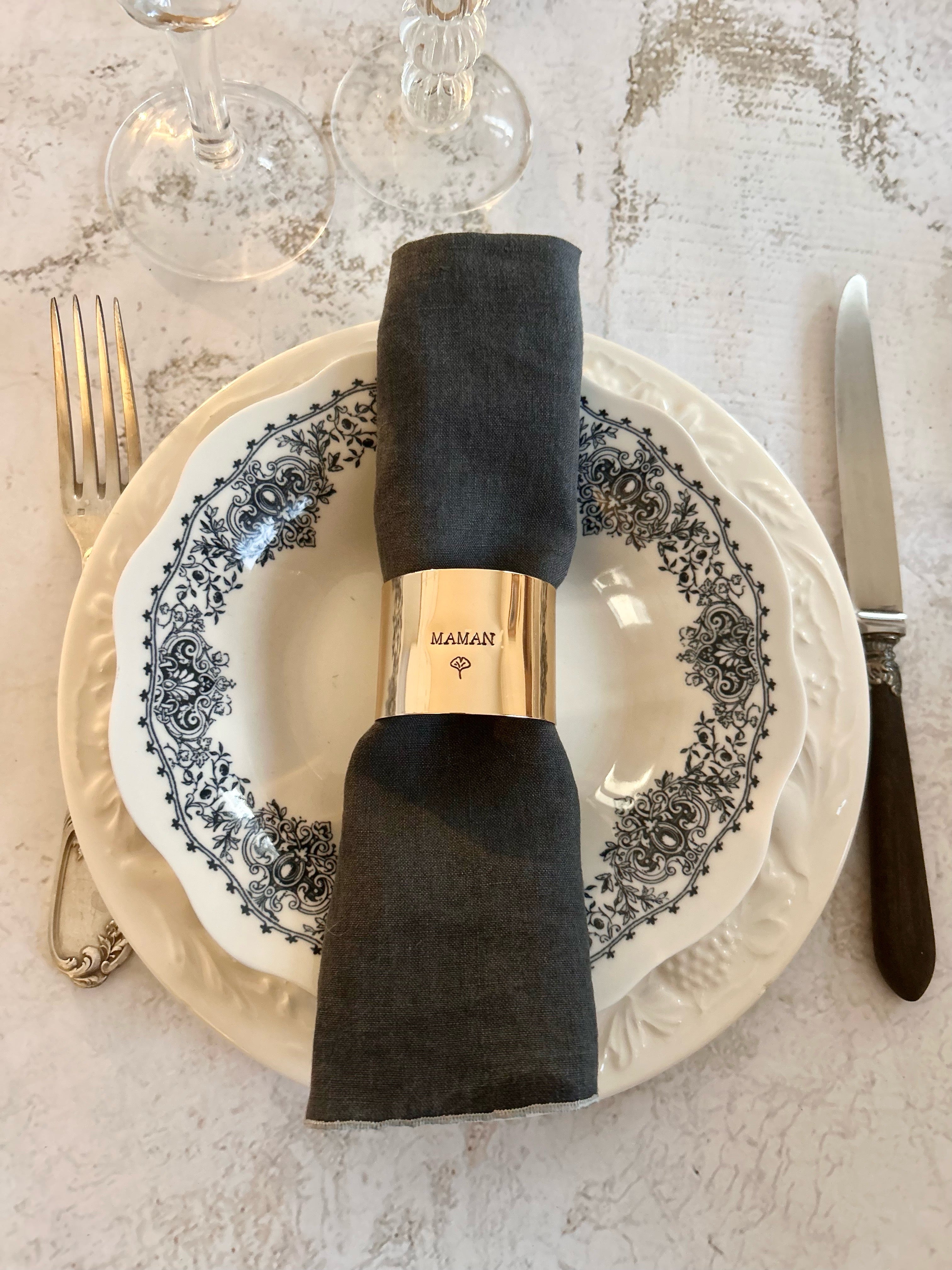 NEO DORÉ | Rond de serviette personnalisable en ACIER inoxydable  doré gravé avec ou sans motif - Diamètre large ⌀5 cm