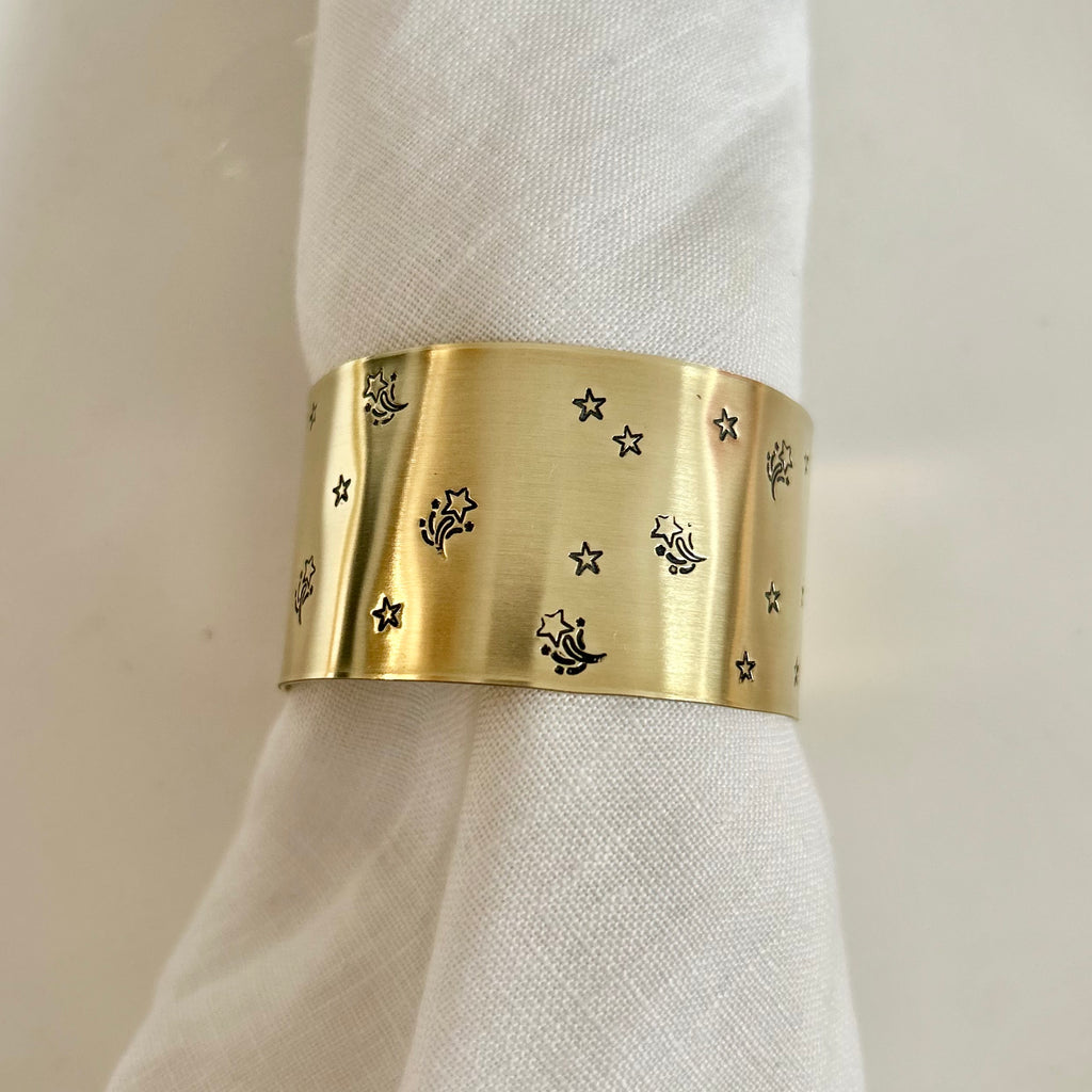 ETOILES DE NOËL | Rond de serviette en laiton doré déjà gravé - Diamètre large ⌀5 cm