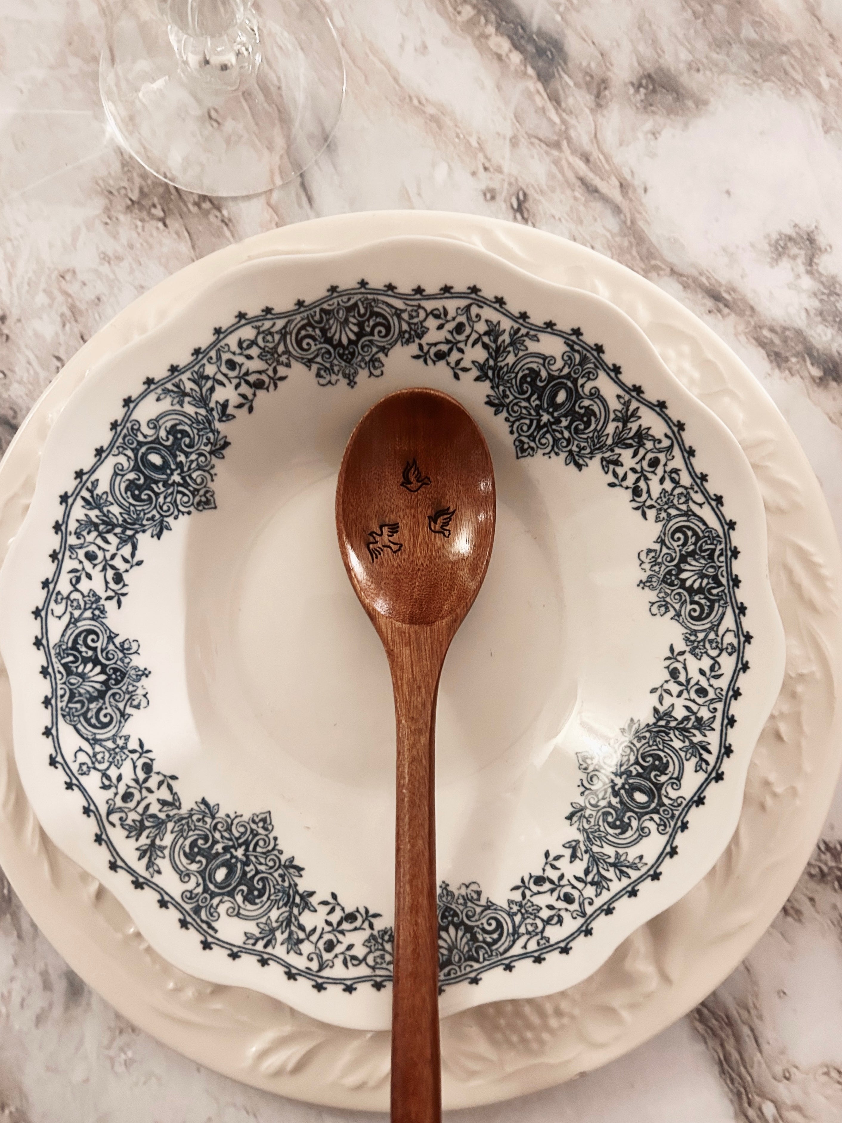 Grande cuillère en bois gravée - oiseaux