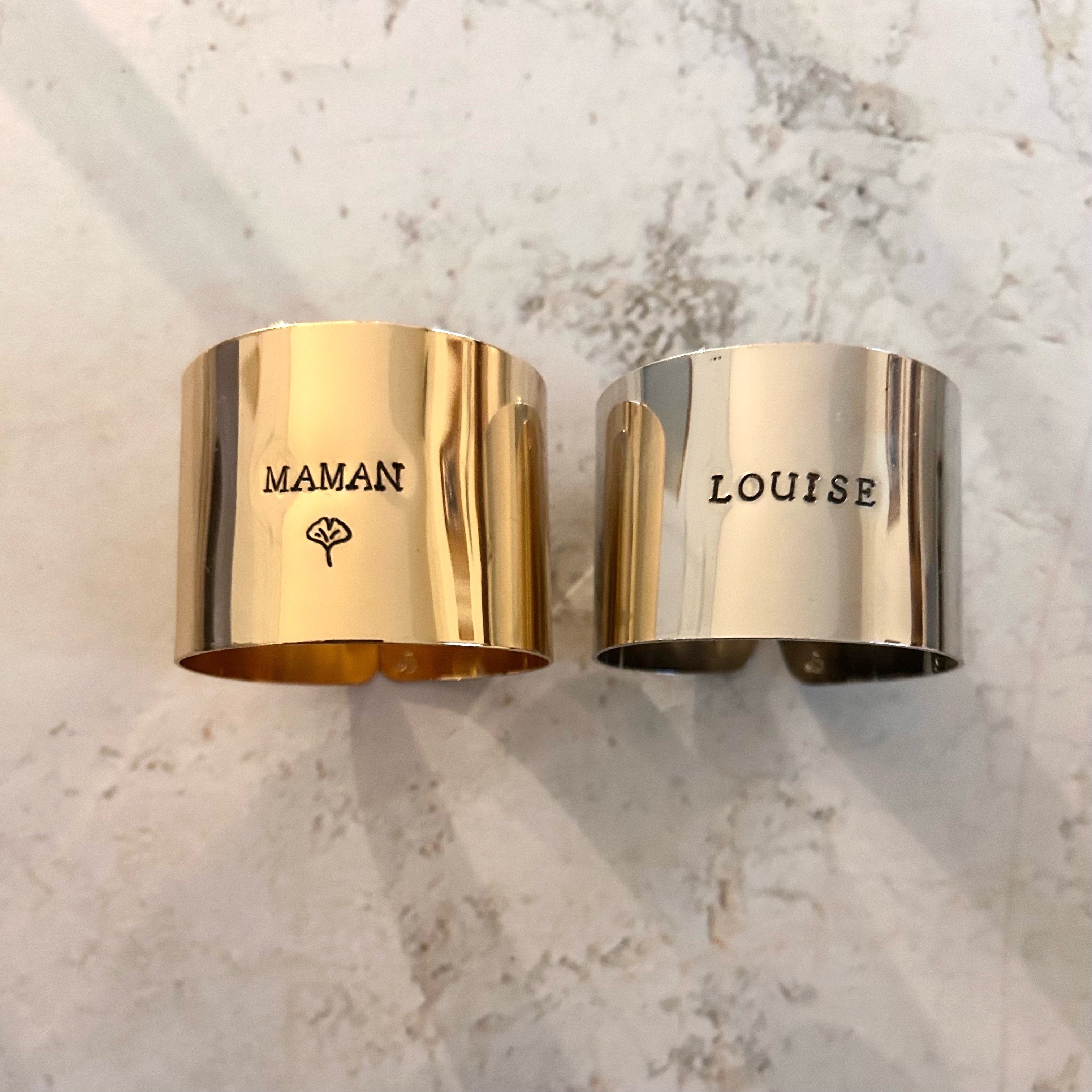 NEO DORÉ | Rond de serviette personnalisable en ACIER inoxydable  doré gravé avec ou sans motif - Diamètre large ⌀5 cm