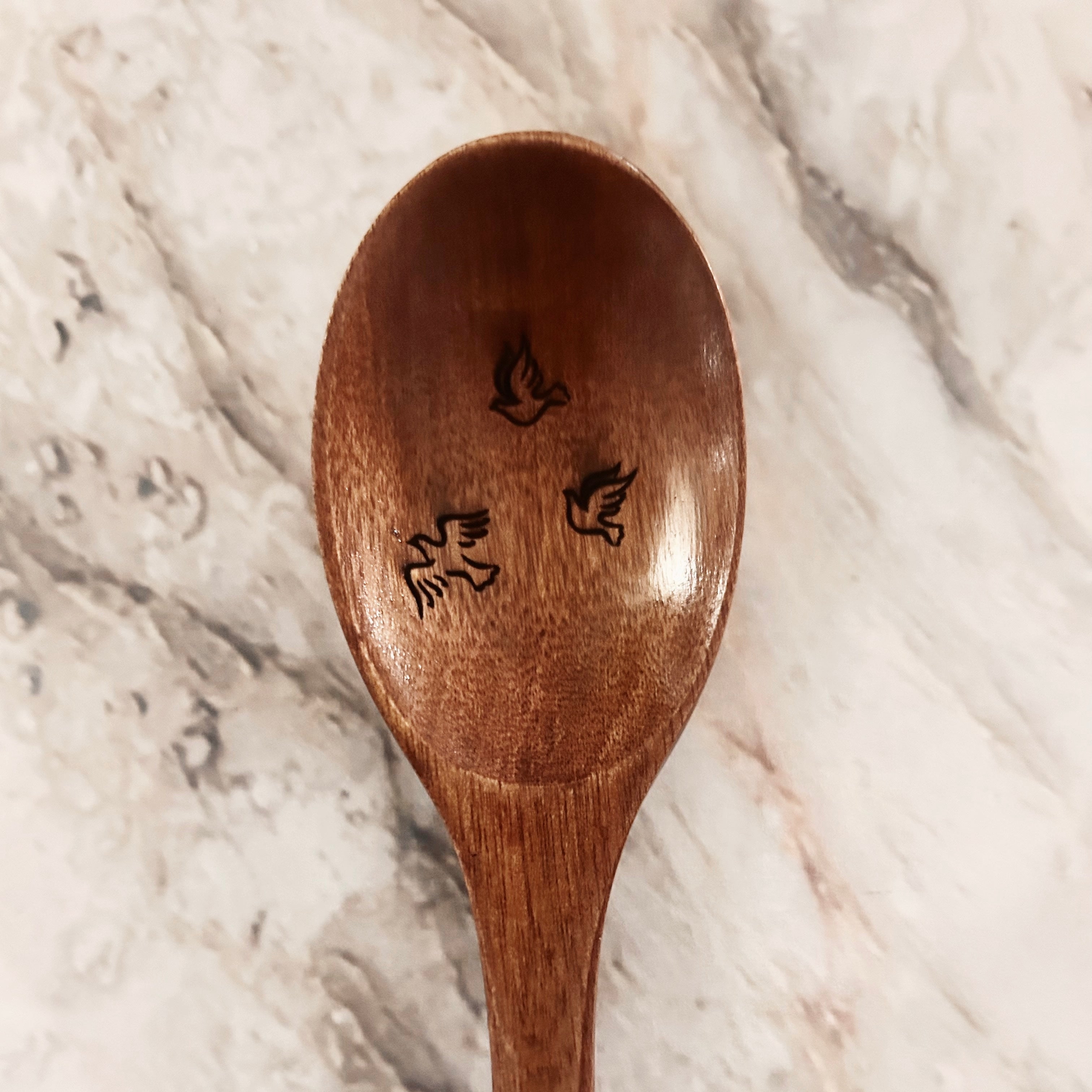 Grande cuillère en bois gravée - oiseaux