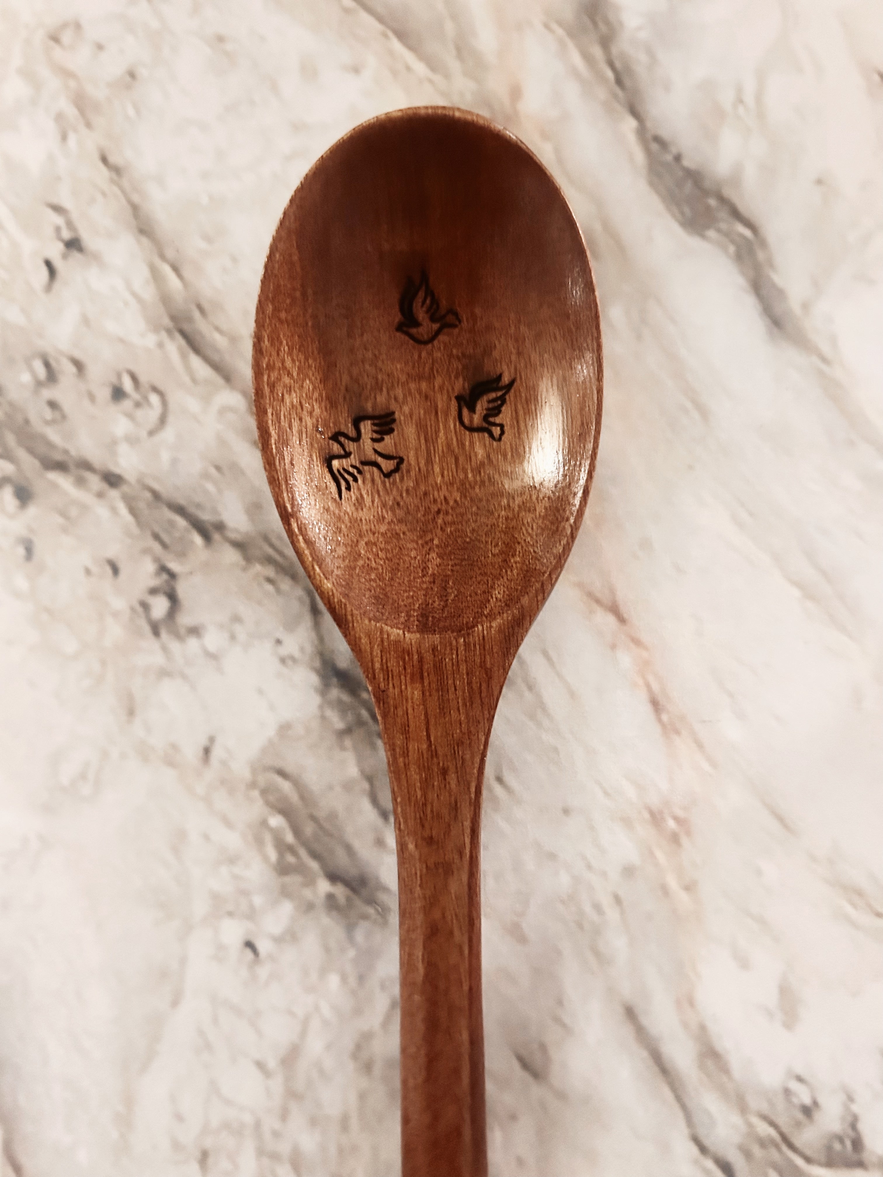 Grande cuillère en bois gravée - oiseaux