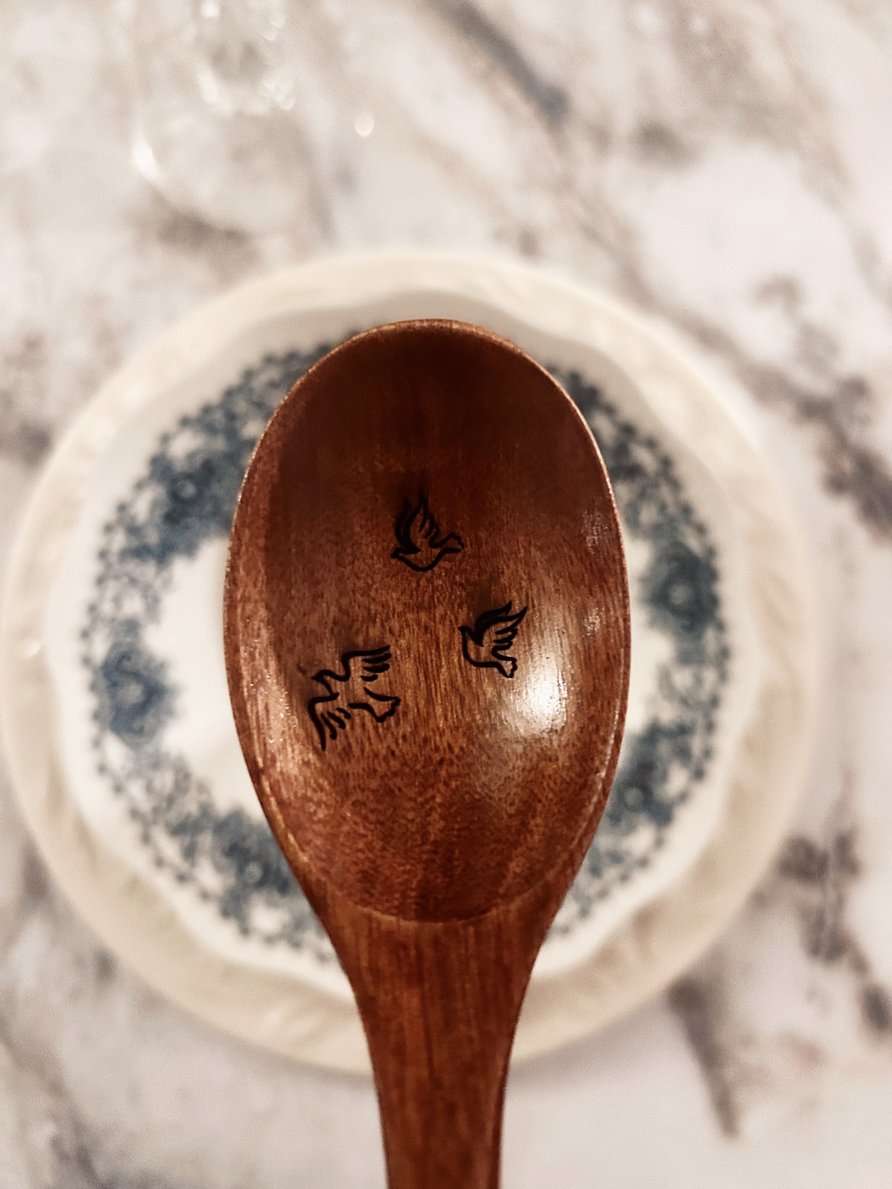 Grande cuillère en bois gravée - oiseaux