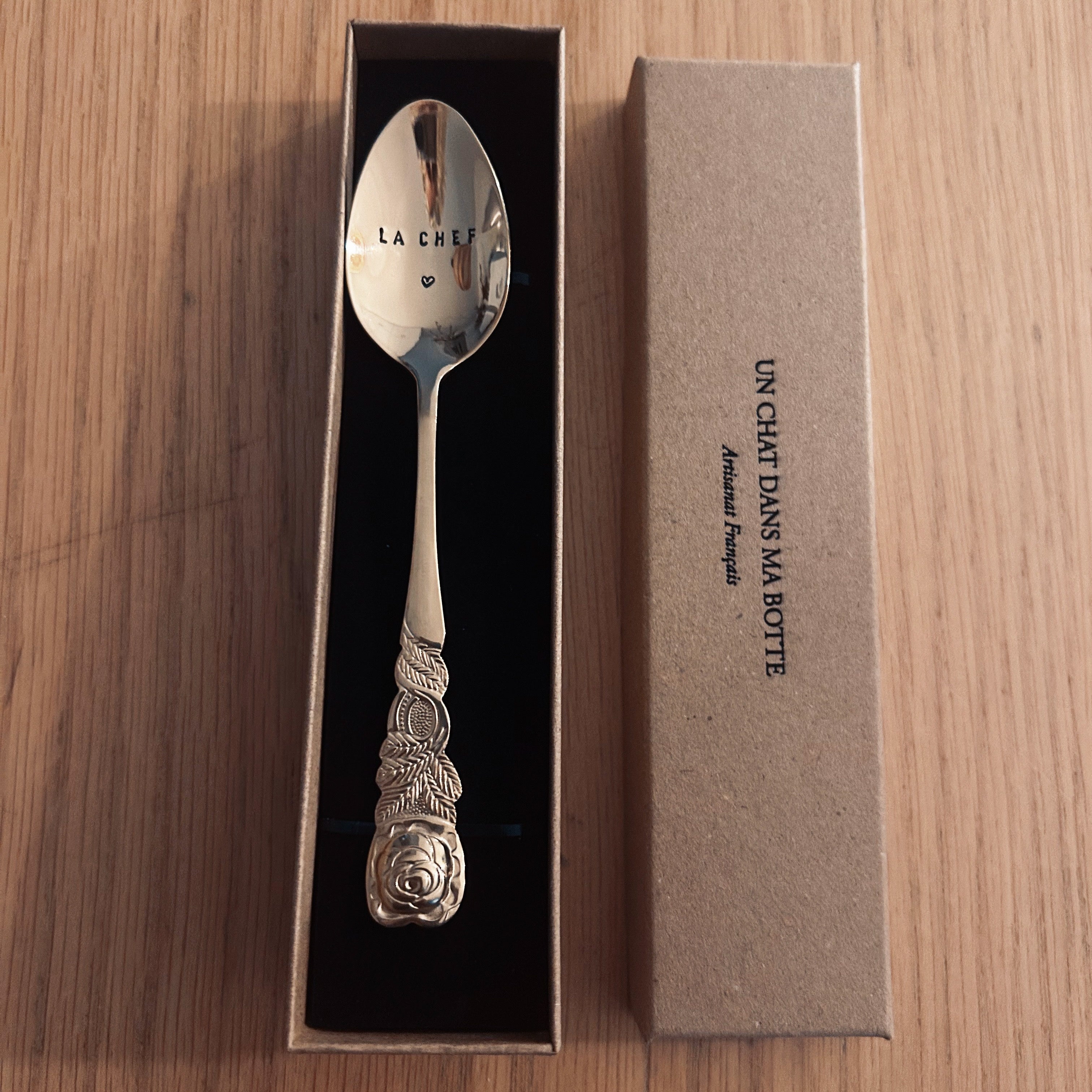 Petite cuillère à café en acier doré avec petit mot à personnaliser