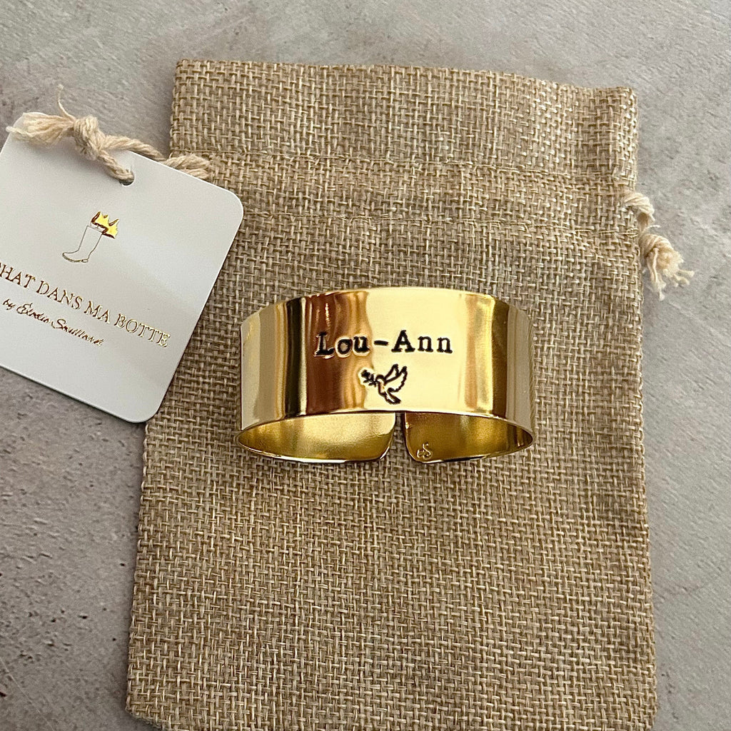 MINERVE | Rond de serviette personnalisable en laiton doré SIMPLE - Diamètre large ⌀5 cm petite hauteur