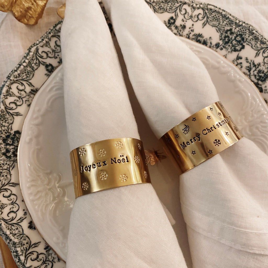 Ronds de serviette pour Noël - Duo de ronds de serviette Merry Christmas et Joyeux Noël - Diamètre large ⌀5 cm